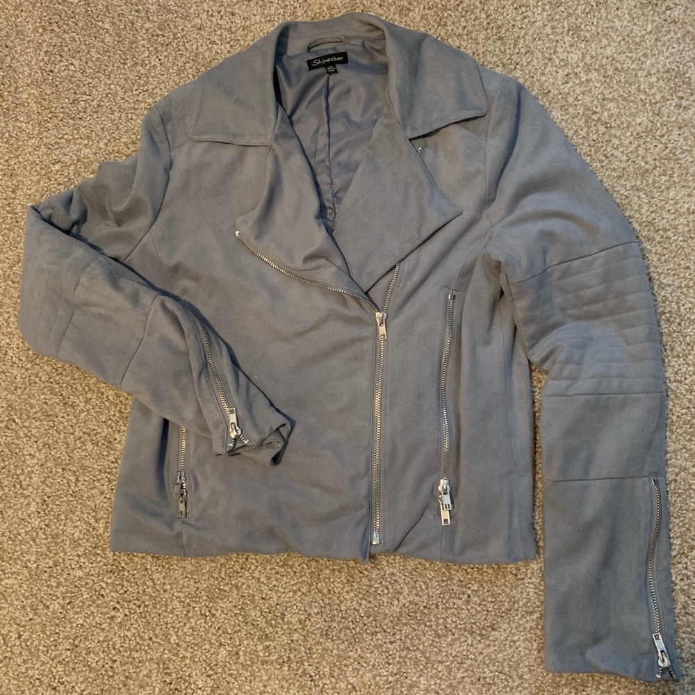 Blue Velvet Moto Jacket. Size Large